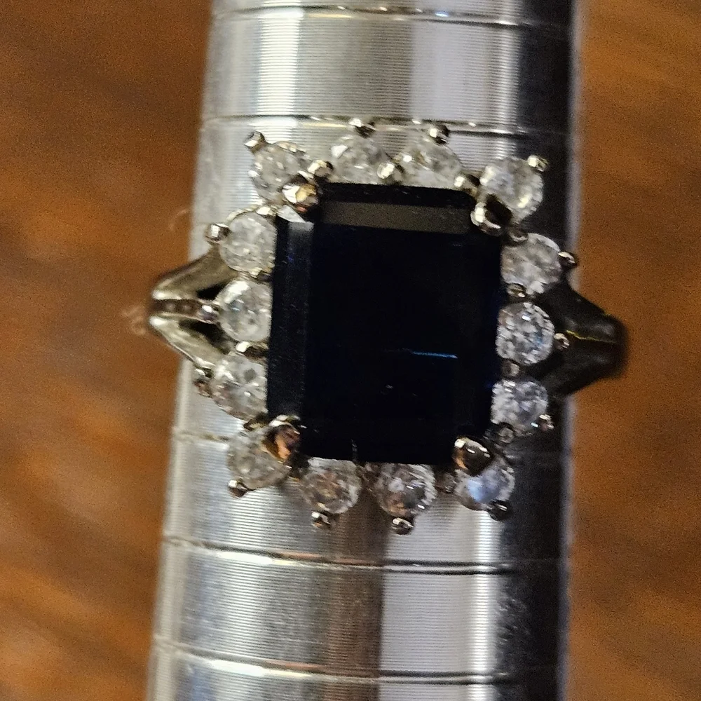 Faux Elegant Blue and Silver Tone Emerald Cut .
